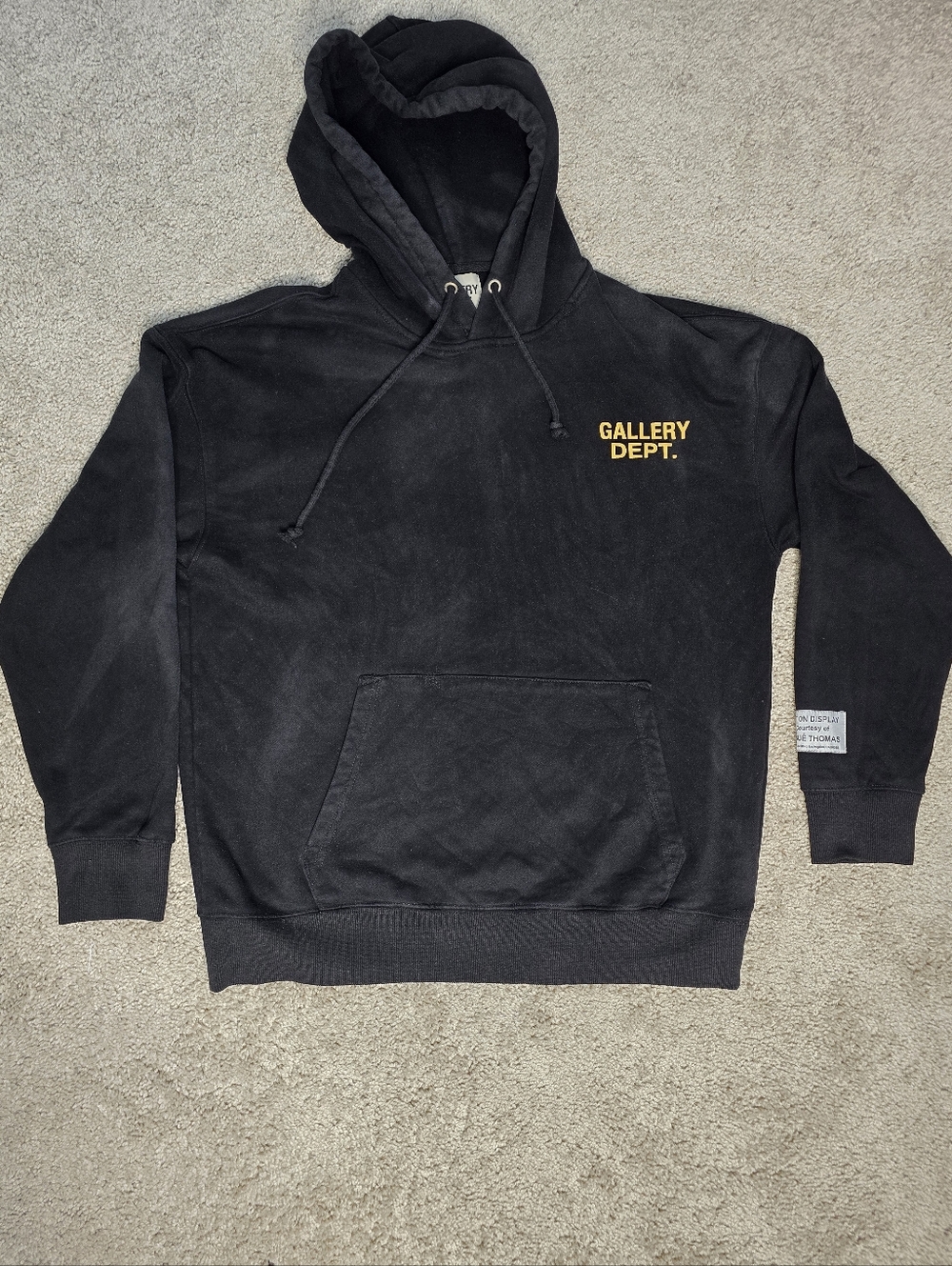 Gallery Dept. Black Cotton Fleece Pullover Hoodie Hooded Logo Pockets Size M